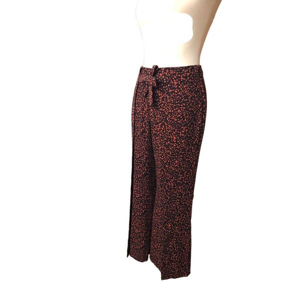 BP black and orange patterned palazzo high waist with attach front tie belt wide - Picture 6 of 13